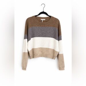 Stitch drop Colorblock Cropped  Sweater Medium Neutral Brown Gray Cream Knit Top
